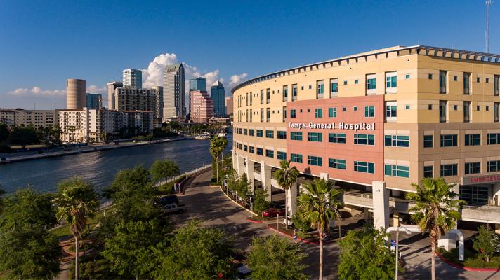 Tampa General Hospital building by river