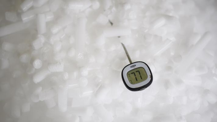 A temperature reading in a dry ice box